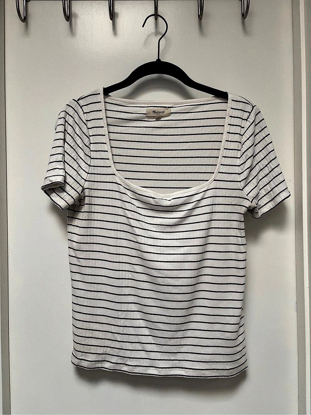 Madewell Ribbed Square Neck Tee Striped White & Black Small